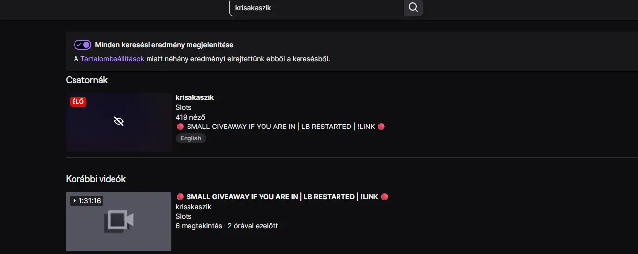 Keresés a Twitchen