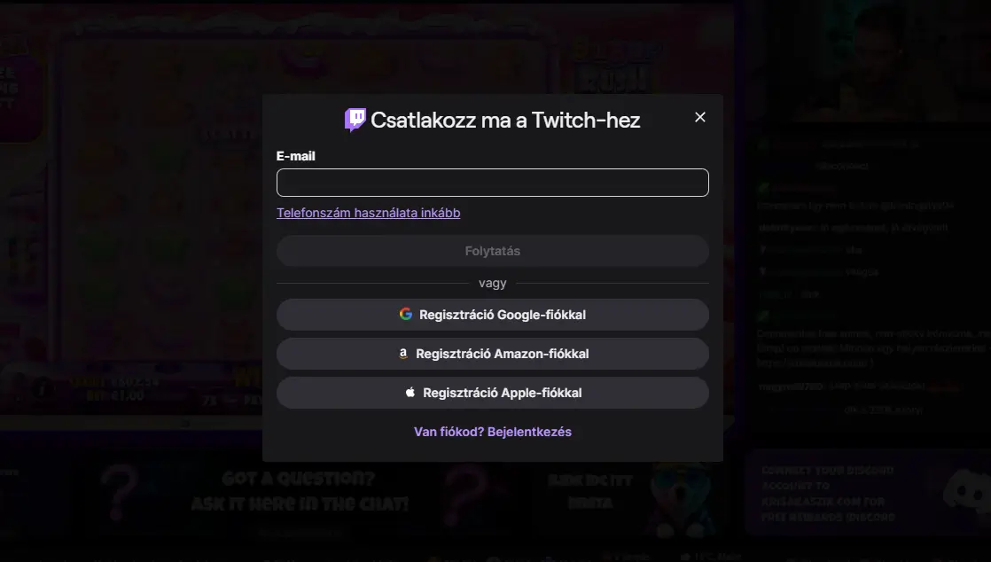 Twitch regisztráció lépései